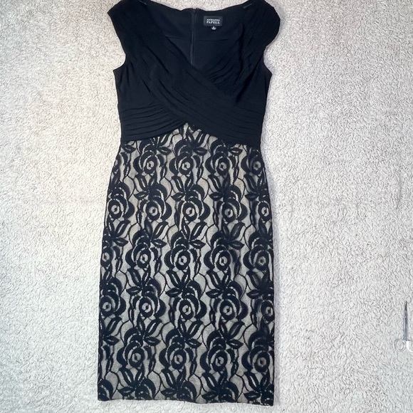 Adrianna Papell Black Velvet Party Cocktail Dress Size 8 Mesh Lace - Picture 1 of 14